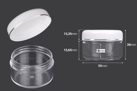 Akrilna providna kutijica 50mL sa belim zatvaračem i srebrnom linijom - 12 kom-dimenzije_slike