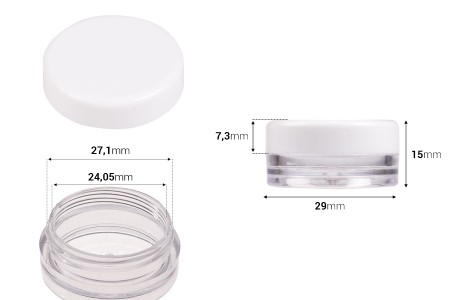 Akrilna providna kutijica 3mL sa belim zatvaračem - 12 kom-dimenzije_slike
