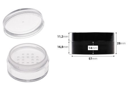 Akrilna kutijica 30mL sa rešetkicom za puder - 12 kom-dimenzije_slike