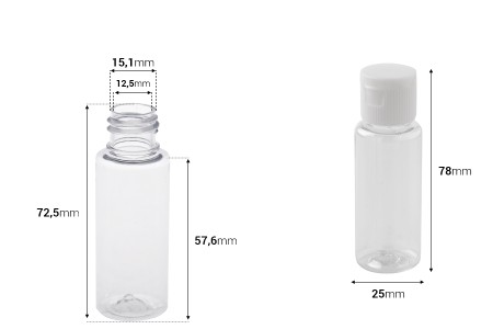Plastična bočica 25mL za šampon sa flip-top zatvaračem - 50 kom-dimenzije_slike