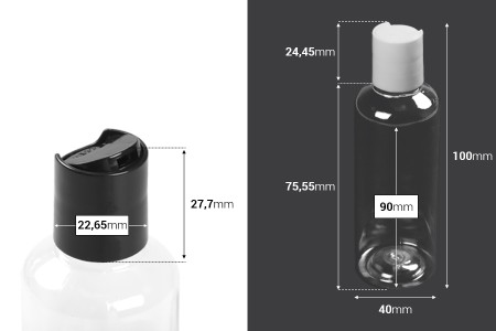Providna PET flašica 100mL sa belim ili crnim disk top zatvaračem - 12 kom-dimenzije_slike