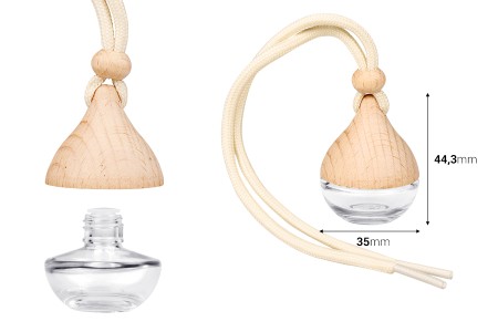 Staklena bočica 5mL sa drvenim zatvaračem i plastičnim čepom za osveživač automobila - 25 kom-dimenzije_slike