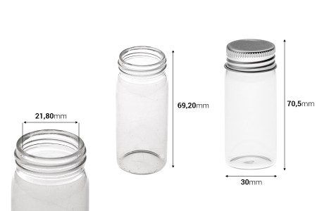 Staklena flašica 30mL sa aluminijumskim zatvaračem - 12 kom-dimenzije_slike