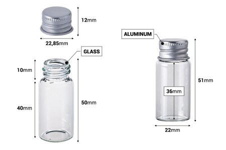 Staklena flašica 10mL sa aluminijumskim zatvaračem - 12 kom-dimenzije_slike