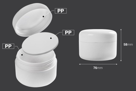 Plastična bela kutijica 100mL, sa duplim dnom, zatvaračem i međupoklopcem za kreme - 12 kom-dimenzije_slike