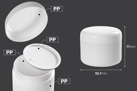 Bela plastična kutija sa duplim dnom za kreme 300mL sa zatvaračem i međupoklopcem - 12 kom-dimenzije_slike