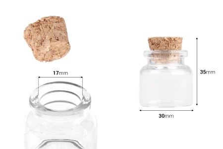 Staklena flašica sa plutanim čepom za poklončiće 10mL, 30x35 mm - 12 kom-dimenzije_slike