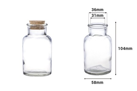 "Farmaceutska" staklena flašica 150mL, sa pampurom - 12 kom-dimenzije_slike