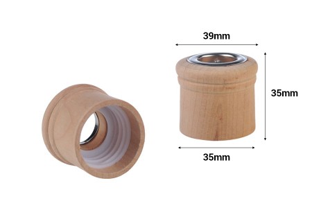Drveni prsten za bočicu za osveživač prostora PP28 sa srebrnim aluminijumskim unutrašnjim delom i plastičnim čepom-dimenzije_slike