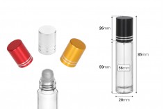 Staklena providna roll-on bočica 10mL sa staklenom kuglicom i zatvaračem u raznim bojama - 12 kom