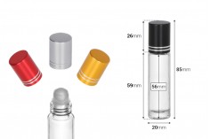 Staklena providna roll-on bočica 10mL sa staklenom kuglicom i zatvaračem u raznim bojama - 12 kom