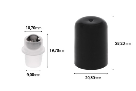 Metalna roll-on kuglica PP18 sa crnim plastičnim zatvaračem-dimenzije_slike