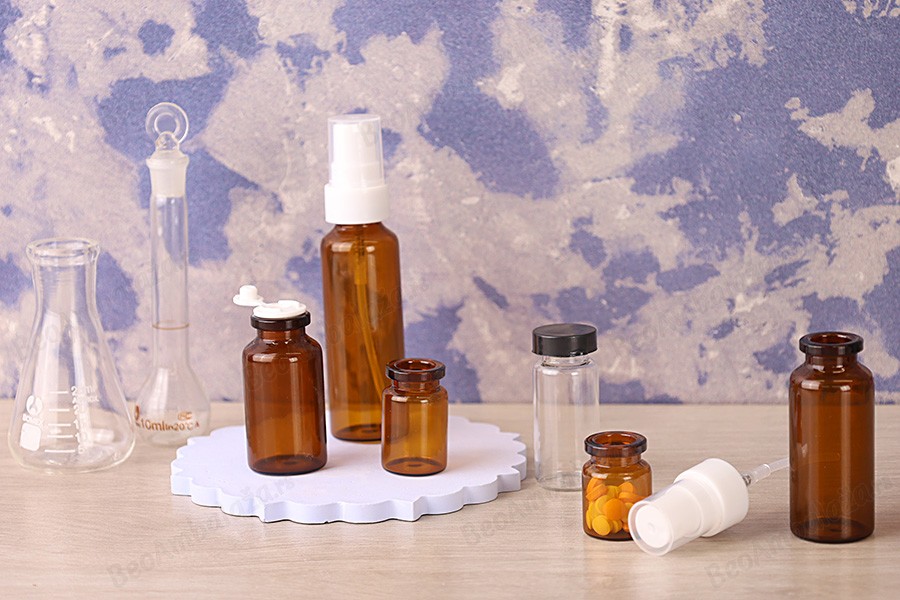 Staklena bočica 10mL karamel boje ili providna, za proizvode u farmaciji i homeopatiji, bez zatvarača - 12 kom-grupa_slika