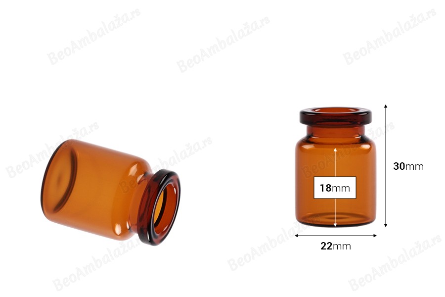 Staklena bočica 3mL karamel boje, za proizvode u farmaciji i homeopatiji, bez zatvarača - 12 kom-dimenzije_slike