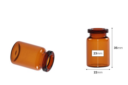 Staklena bočica 5mL karamel boje, za proizvode u farmaciji i homeopatiji, bez zatvarača - 12 kom-dimenzije_slike