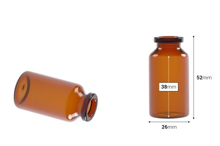 Staklena bočica 15mL karamel boje, za proizvode u farmaciji i homeopatiji, bez zatvarača - 12 kom-dimenzije_slike