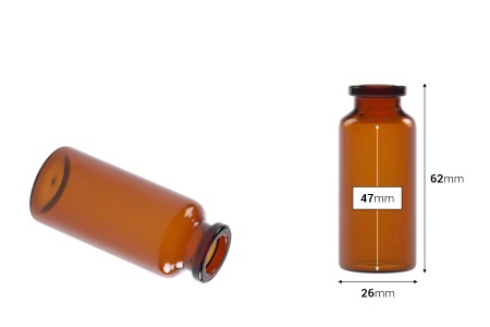 Staklena bočica 20mL karamel boje, za proizvode u farmaciji i homeopatiji, bez zatvarača - 12 kom-dimenzije_slike