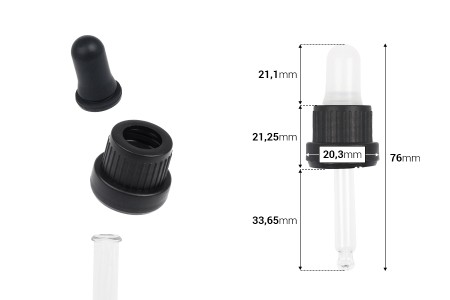 Pipeta od 10mL sa crnim širokim sigurnosnim zatvaračem, bez oznaka za zapreminu i crnom MAT ili poluprovidnom gumicom - pojedinačno pakovanje-dimenzije_slike