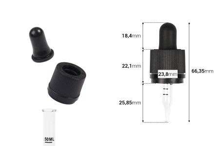 Pipeta od 5mL sa špicastim vrhom, sigurnosnim CRC zatvaranjem, mernim oznakama za zapreminu i MAT ili sjajnom crnom gumicom - pojedinačno pakovanje-dimenzije_slike