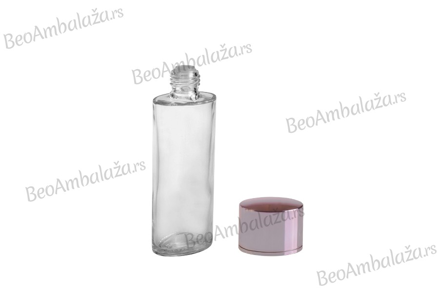 Staklena flašica za losion 100mL, sa roze aluminijumskim zatvaračem