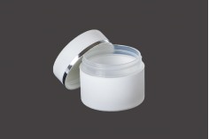 Plastična bela MAT kutija 50mL, sa zatvaračem sa zaptivkom i širokom srebrnom linijom - 12 kom