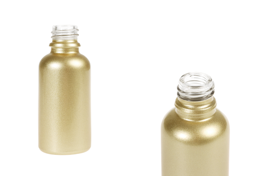 Staklena MAT zlatna bočica za etarska ulja 30mL, sa grlom PP18-slika_proizvoda