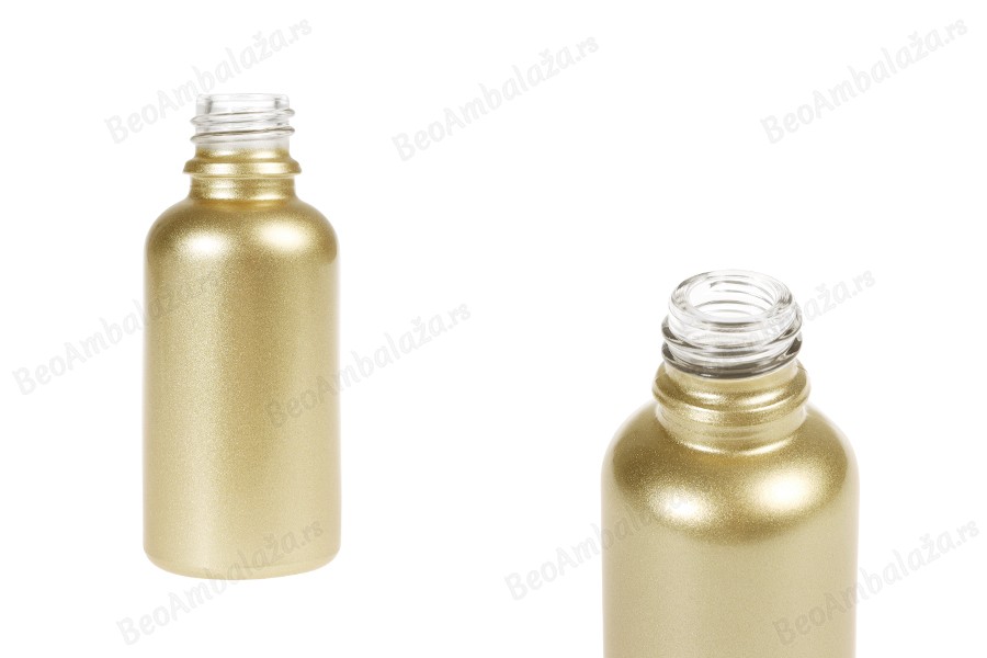 Staklena MAT zlatna bočica za etarska ulja 30mL, sa grlom PP18-slika_proizvoda