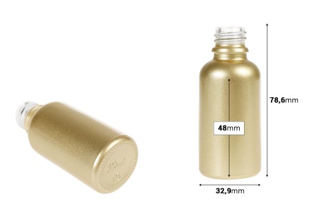 Staklena MAT zlatna bočica za etarska ulja 30mL, sa grlom PP18-dimenzije_slike