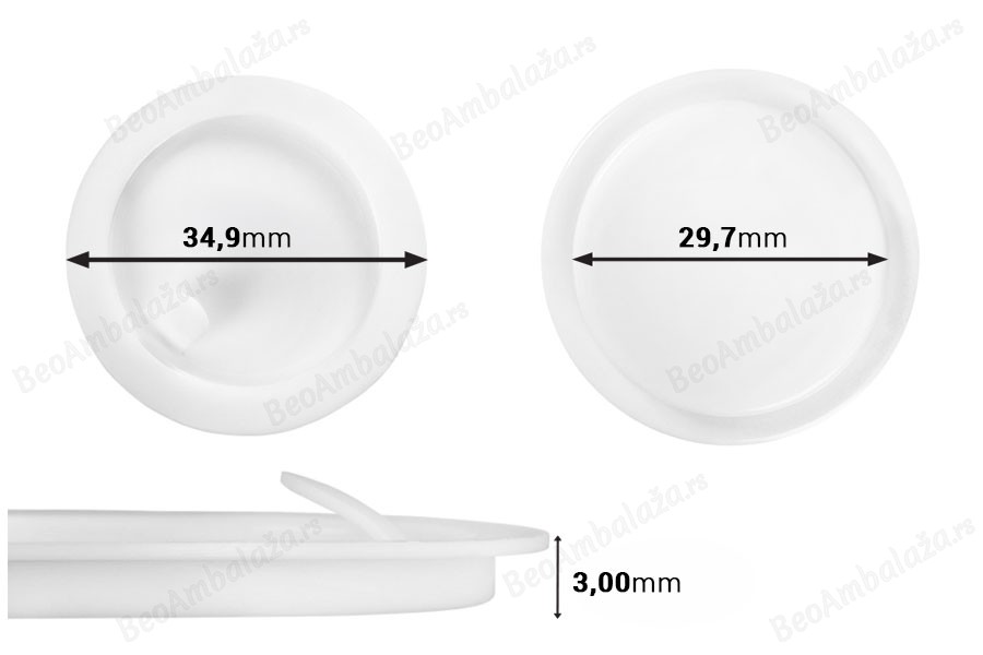 Plastični međupoklopac (PE) bele boje, visine 3,15 mm i prečnika 34,90 mm (mali prečnik: 29,70 mm) - 12 kom-slika_proizvoda