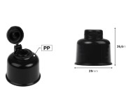 Plastični flip top zatvarač PP24 u crnoj boji-dimenzije_slike