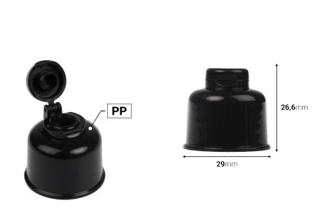 Plastični flip top zatvarač PP24 u crnoj boji-dimenzije_slike