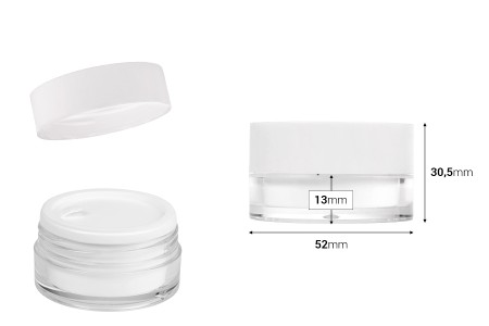 Akrilna kutijica od 25mL u beloj boji, sa zaptivkom i plastičnim međupoklopcem-dimenzije_slike