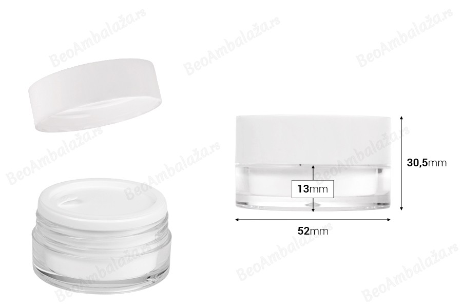 Akrilna kutijica od 25mL u beloj boji, sa zaptivkom i plastičnim međupoklopcem-dimenzije_slike