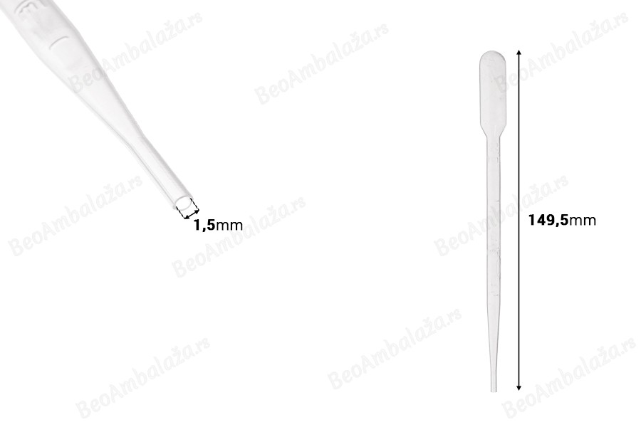 Plastična pipeta 2mL sa mernim oznakama za zapreminu - 100 kom-dimenzije_slike