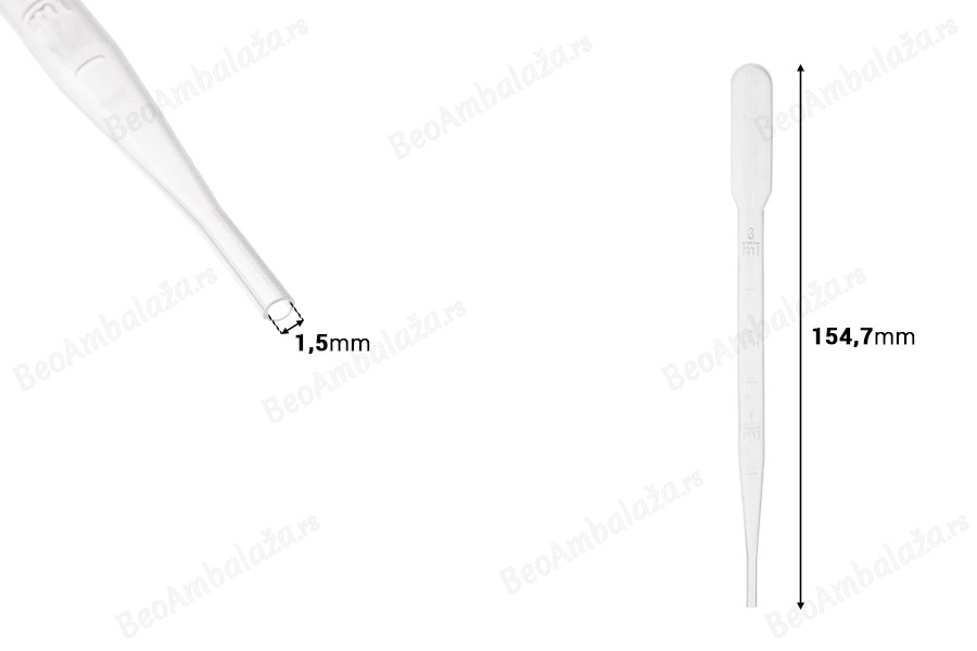 Plastična pipeta 3mL sa mernim oznakama za zapreminu - 100 kom-dimenzije_slike