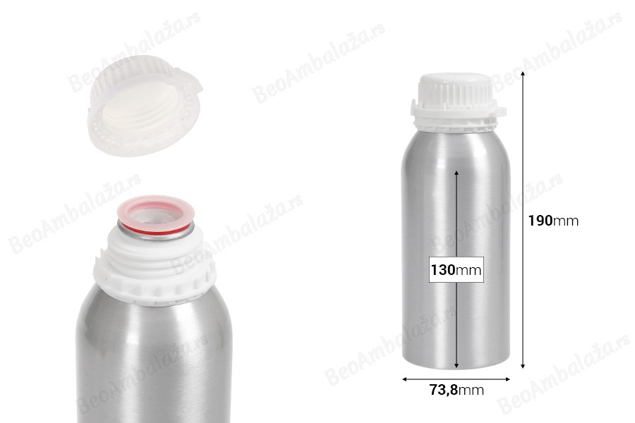 Aluminijumska boca 500mL, sa plastičnim čepom i navojnim zatvaračem-dimenzije_slike