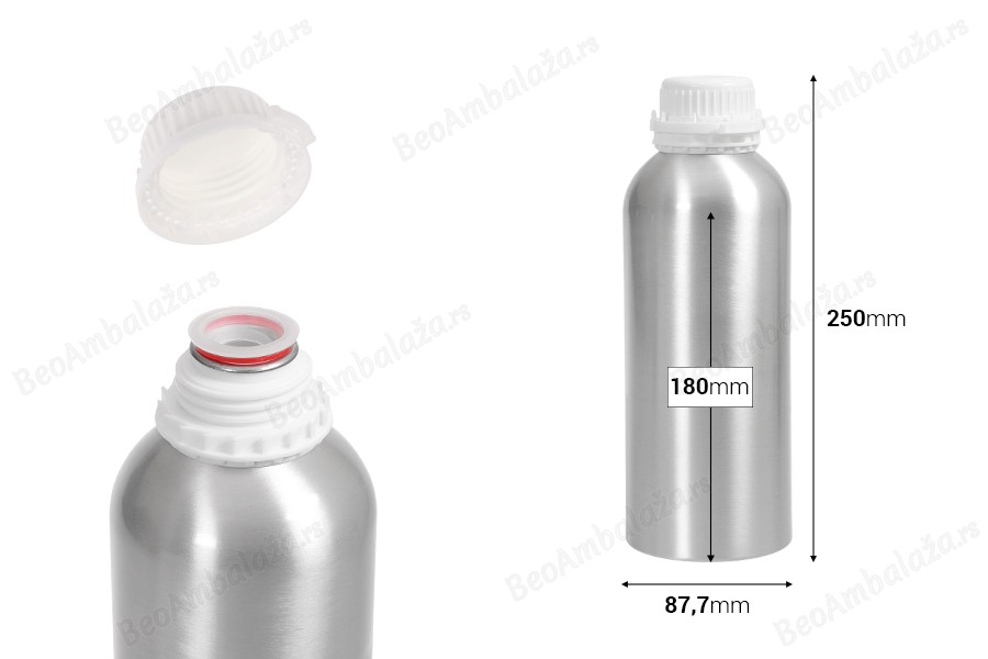 Aluminijumska boca 1000mL, sa plastičnim čepom i navojnim zatvaračem-dimenzije_slike
