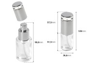 Staklena bočica 30mL sa srebrnom pumpicom i zatvaračem-dimenzije_slike