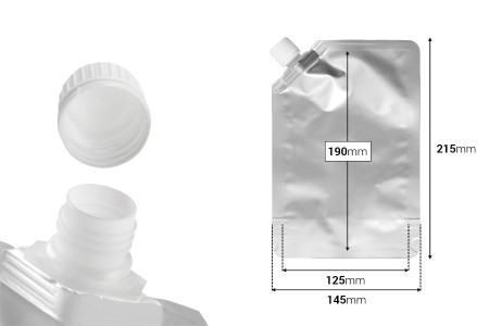 Aluminijumska DoyPack vrećica za tečnost od 500ml sa belim sigurnosnim zatvaračem sa strane – 50 kom-dimenzije_slike