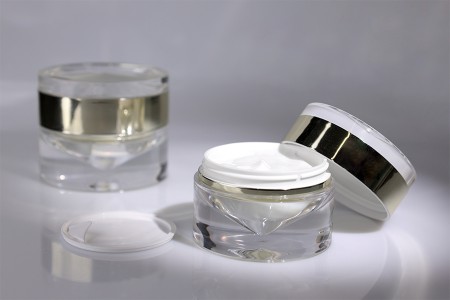 Luksuzna providno-zlatna akrilna teglica 30 mL sa duplim dnom za kremu, sa akrilnim zatvaračem i plastičnim međupoklopcem-grupa_slika