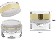 Luksuzna providno-zlatna akrilna teglica 30 mL sa duplim dnom za kremu, sa akrilnim zatvaračem i plastičnim međupoklopcem-dimenzije_slike