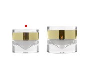 Luksuzna providno-zlatna akrilna teglica 30 mL sa duplim dnom za kremu, sa akrilnim zatvaračem i plastičnim međupoklopcem-grupa_slika