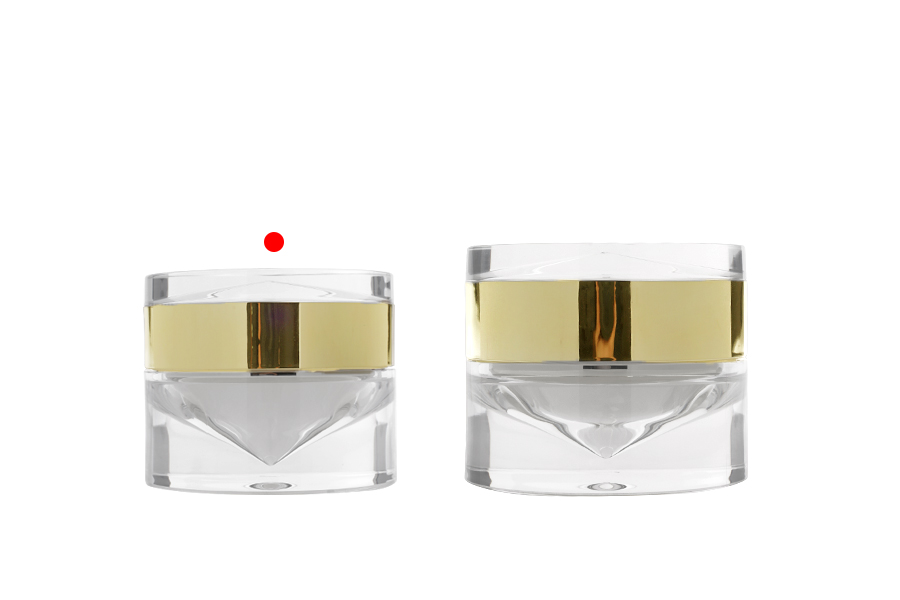 Luksuzna providno-zlatna akrilna teglica 30 mL sa duplim dnom za kremu, sa akrilnim zatvaračem i plastičnim međupoklopcem-grupa_slika