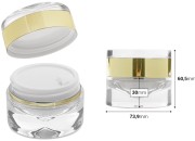 Luksuzna providno-zlatna akrilna teglica 50 mL sa duplim dnom za kremu, sa akrilnim zatvaračem i plastičnim međupoklopcem-dimenzije_slike