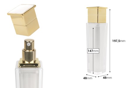 Luksuzna akrilna bočica 100 mL u bisernoj boji sa pumpicom za kreme i zatvaračem-dimenzije_slike