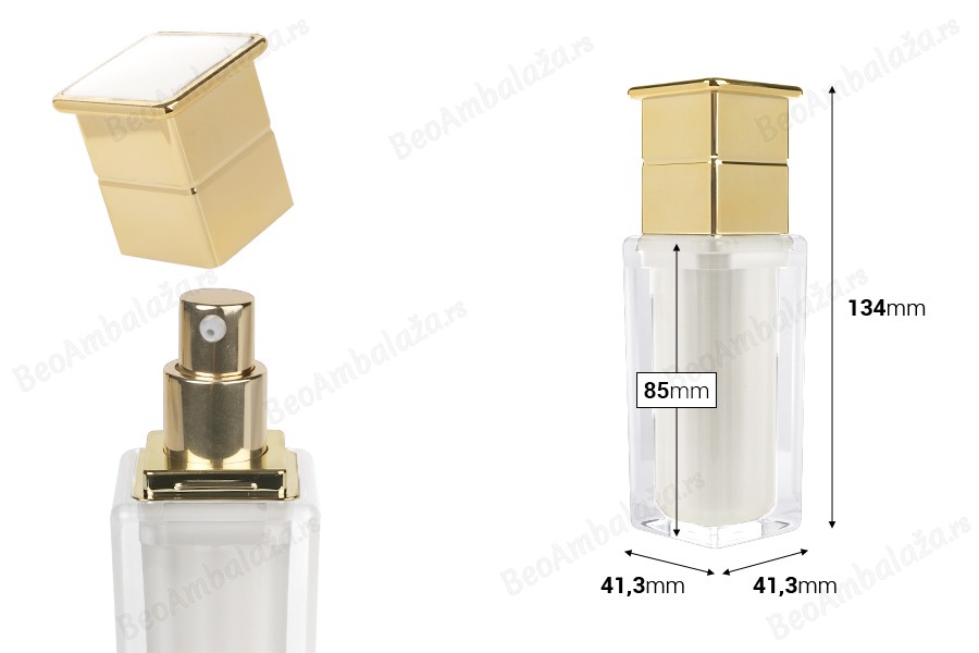 Luksuzna akrilna bočica 30 mL u bisernoj boji sa pumpicom za kreme i zatvaračem-dimenzije_slike
