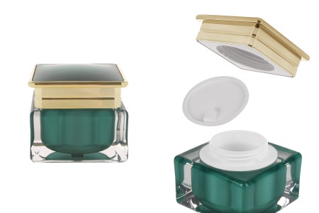 Luksuzna akrilna teglica 30 mL za kremu u smaragdnoj boji sa plastičnim međupoklopcem-slika_proizvoda