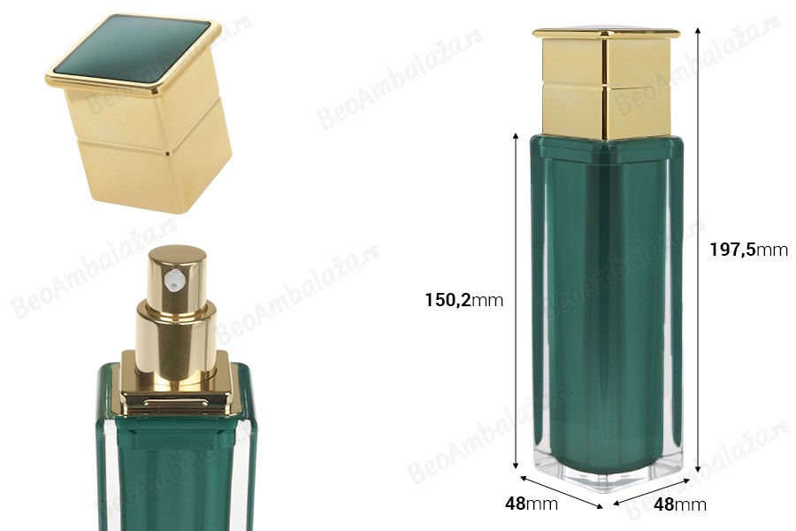 Luksuzna akrilna bočica 100 mL u smaragdnoj boji sa pumpicom za kreme i zatvaračem-dimenzije_slike