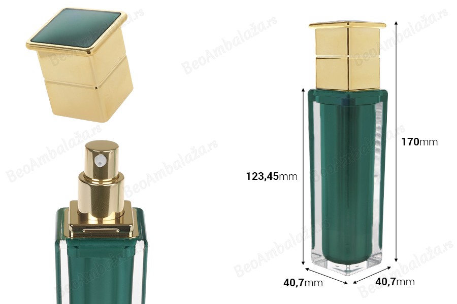 Luksuzna akrilna bočica 50 mL u smaragdnoj boji sa pumpicom za kreme i zatvaračem-dimenzije_slike