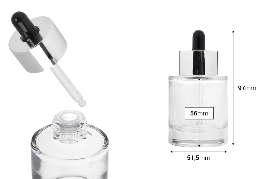 Providna staklena bočica od 50 mL sa pipetom i drenažnim elementom-dimenzije_slike